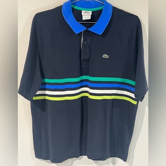 Men’s Lacoste France Size 6 (Medium/Large) Black Stripe Cotton Polo Shirt - Picture 1 of 8
